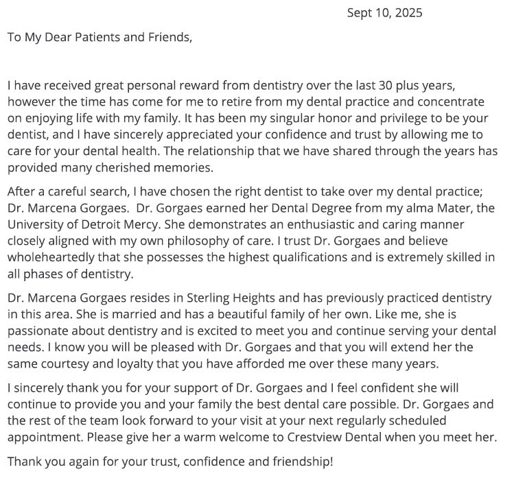 Retirement Announcement Letter